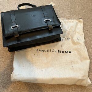 NWT Francesco Biasia Black Leather Briefcase